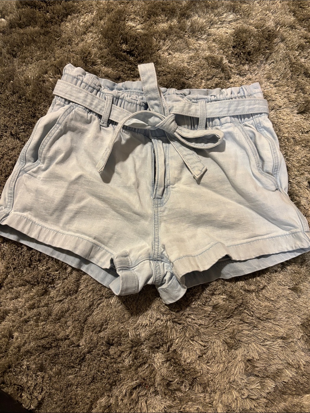 Light Blue Women's Tie-Waist Casual Shorts